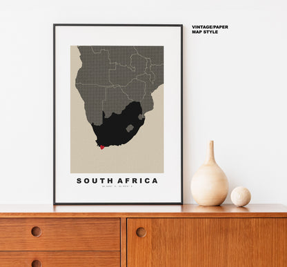 South Africa Map Print - Personalised Map Gift - Framed or Canvas Options Available - Custom Text Options - Personalised Gift - Africa