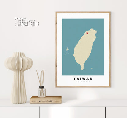 Taiwan Map Print - Personalised Map Gift - Framed or Canvas Options Available - Custom Text Options - Personalised Gift - Asia