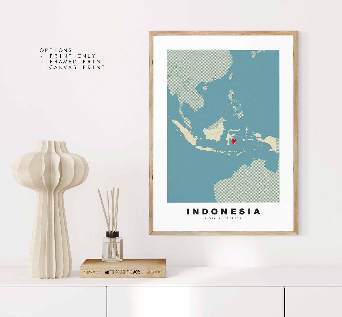 Indonesia Map Print - Personalised Map Gift - Framed or Canvas Options Available - Custom Text Options - Personalised Gift - Asia