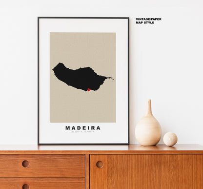 Madeira Map Print - Personalised Map Gift - Framed or Canvas Options Available - Custom Text Options - Personalised Gift - Portugal & Islands