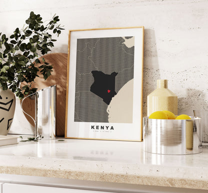 Kenya Map Print - Personalised Map Gift - Framed or Canvas Options Available - Custom Text Options - Personalised Gift - Africa