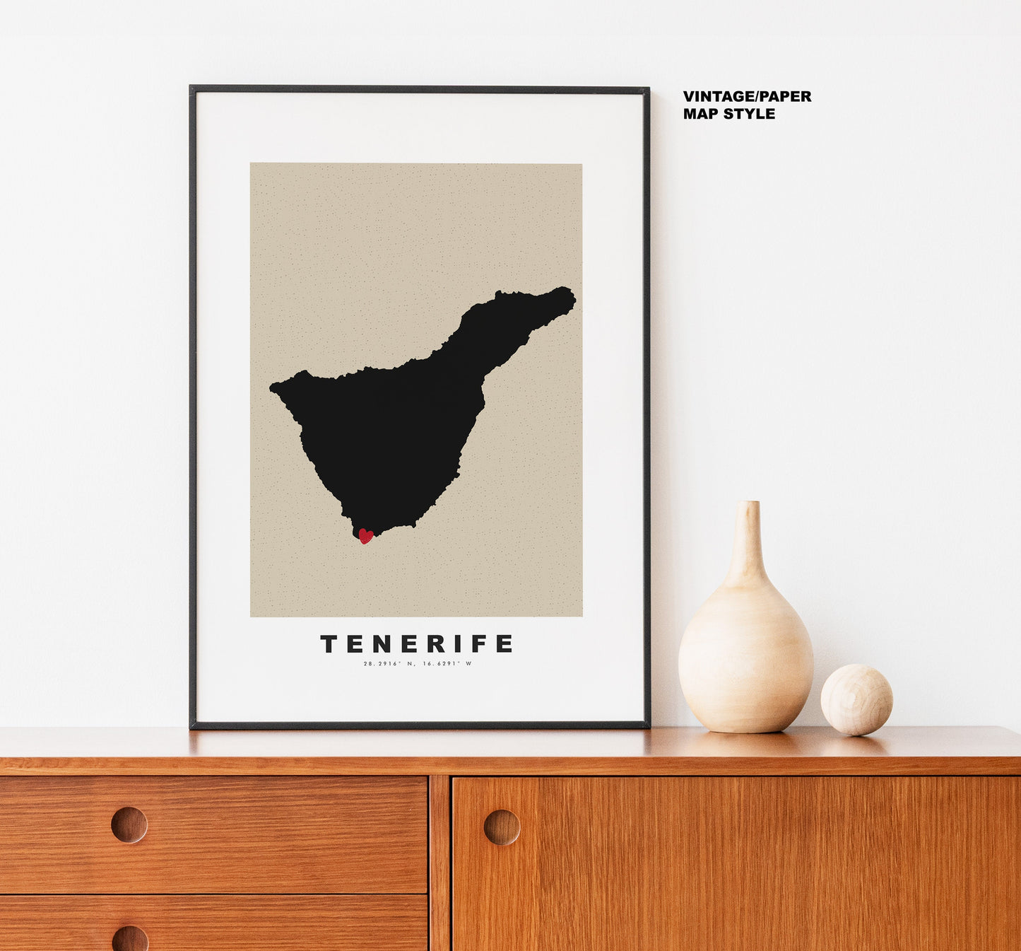 Tenerife Map Print - Personalised Map Gift - Framed or Canvas Options Available - Custom Text Options - Personalised Gift - Spain & Islands