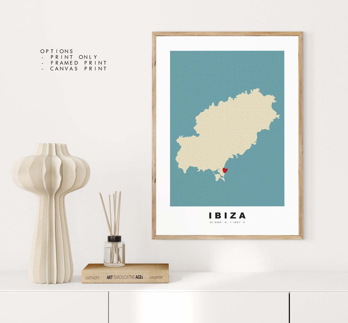 Ibiza Map Print - Personalised Map Gift - Framed or Canvas Options Available - Custom Text Options - Personalised Gift - Spain & Islands