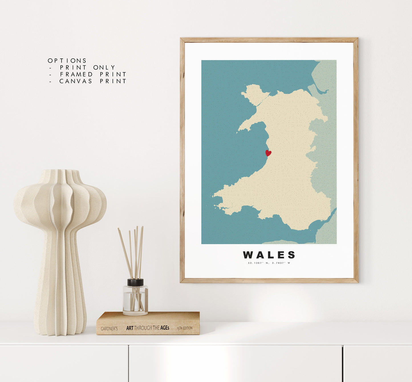 Wales Map Print - Personalised Map Gift - Framed or Canvas Options Available - Custom Text Options - Personalised Gift - UK and Counties