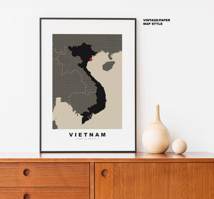 Vietnam Map Print - Personalised Map Gift - Framed or Canvas Options Available - Custom Text Options - Personalised Gift - Asia