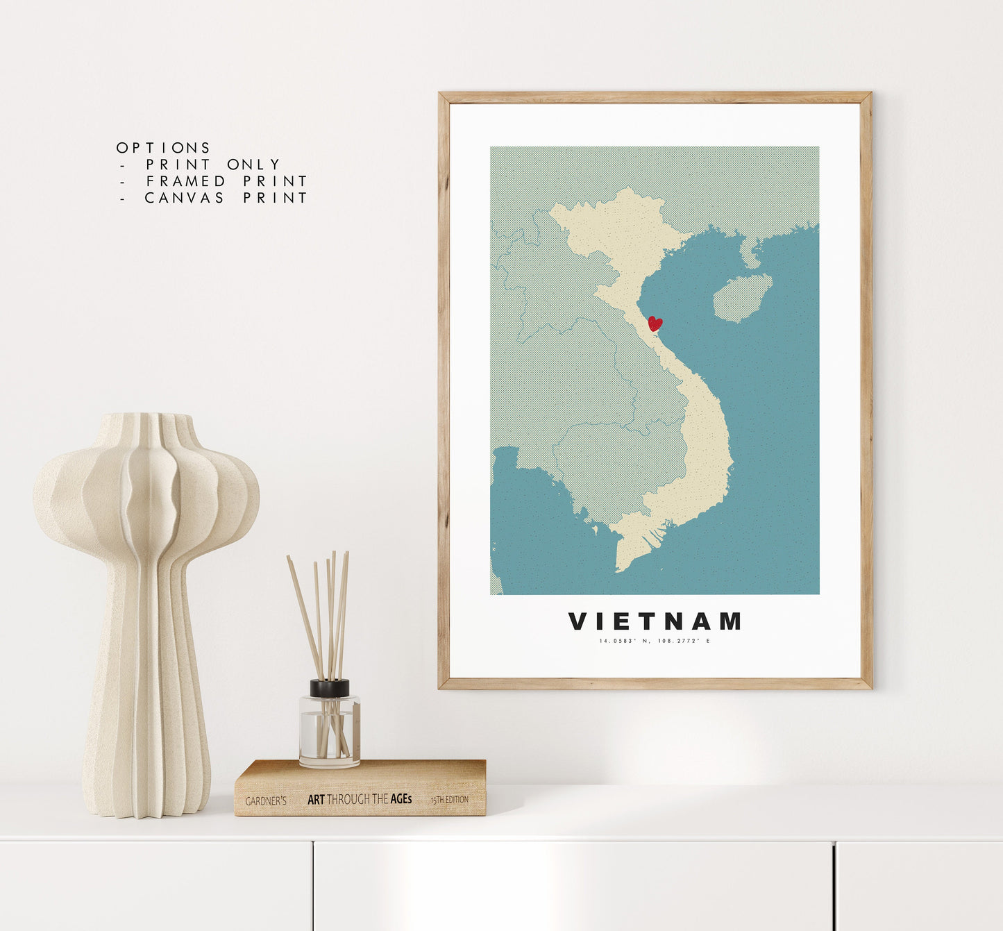 Vietnam Map Print - Personalised Map Gift - Framed or Canvas Options Available - Custom Text Options - Personalised Gift - Asia