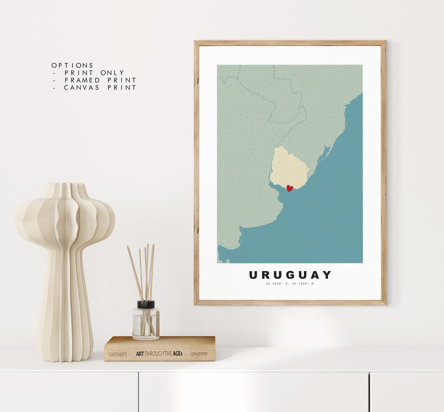 Uruguay Map Print - Personalised Map Gift - Framed or Canvas Options Available - Custom Text Options - Personalised Gift - South America