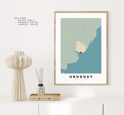 Uruguay Map Print - Personalised Map Gift - Framed or Canvas Options Available - Custom Text Options - Personalised Gift - South America