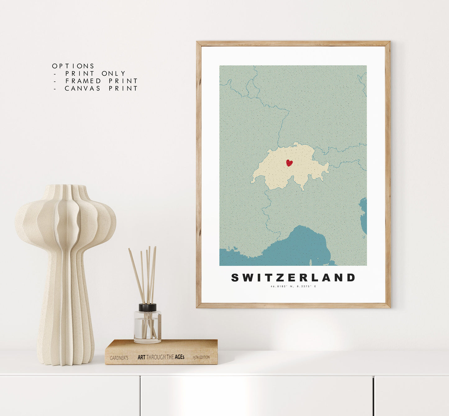 Switzerland Map Print - Personalised Map Gift - Framed or Canvas Options Available - Custom Text Options - Personalised Gift - Europe