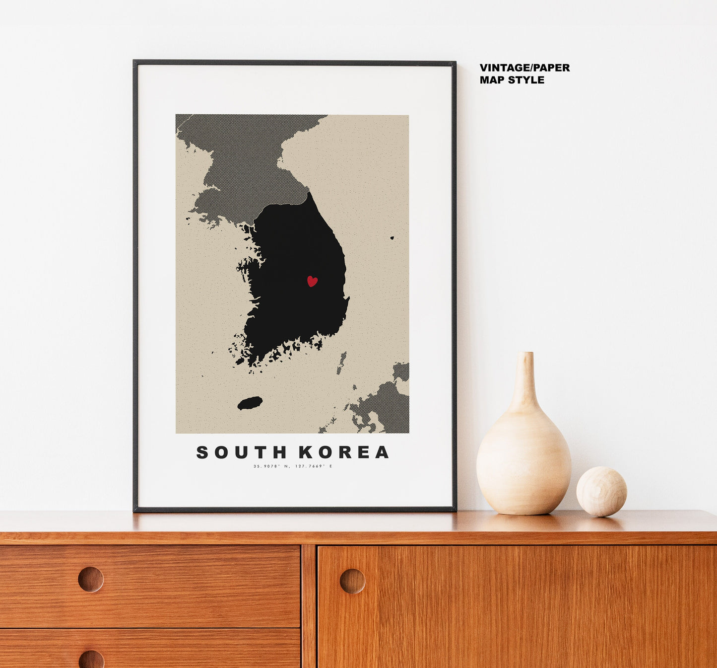 South Korea Map Print - Personalised Map Gift - Framed or Canvas Options Available - Custom Text Options - Personalised Gift - Asia