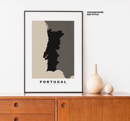 Portugal Map Print - Personalised Map Gift - Framed or Canvas Options Available - Custom Text Options - Personalised Gift - Europe - Portugal & Islands