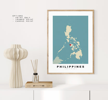 Philippines Map Print - Personalised Map Gift - Framed or Canvas Options Available - Custom Text Options - Personalised Gift - Asia