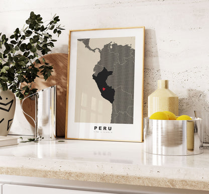 Peru Map Print - Personalised Map Gift - Framed or Canvas Options Available - Custom Text Options - Personalised Gift - South America