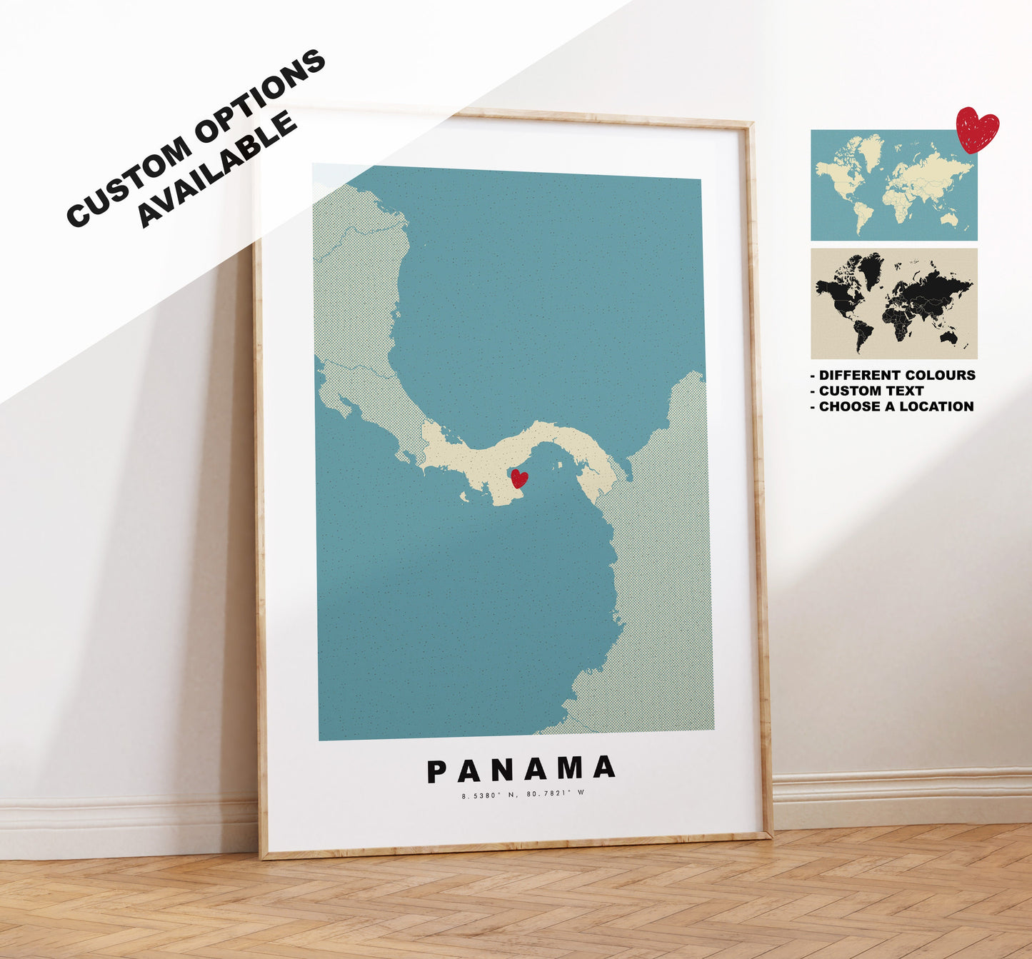 Panama Map Print - Personalised Map Gift - Framed or Canvas Options Available - Custom Text Options - Personalised Gift - South America