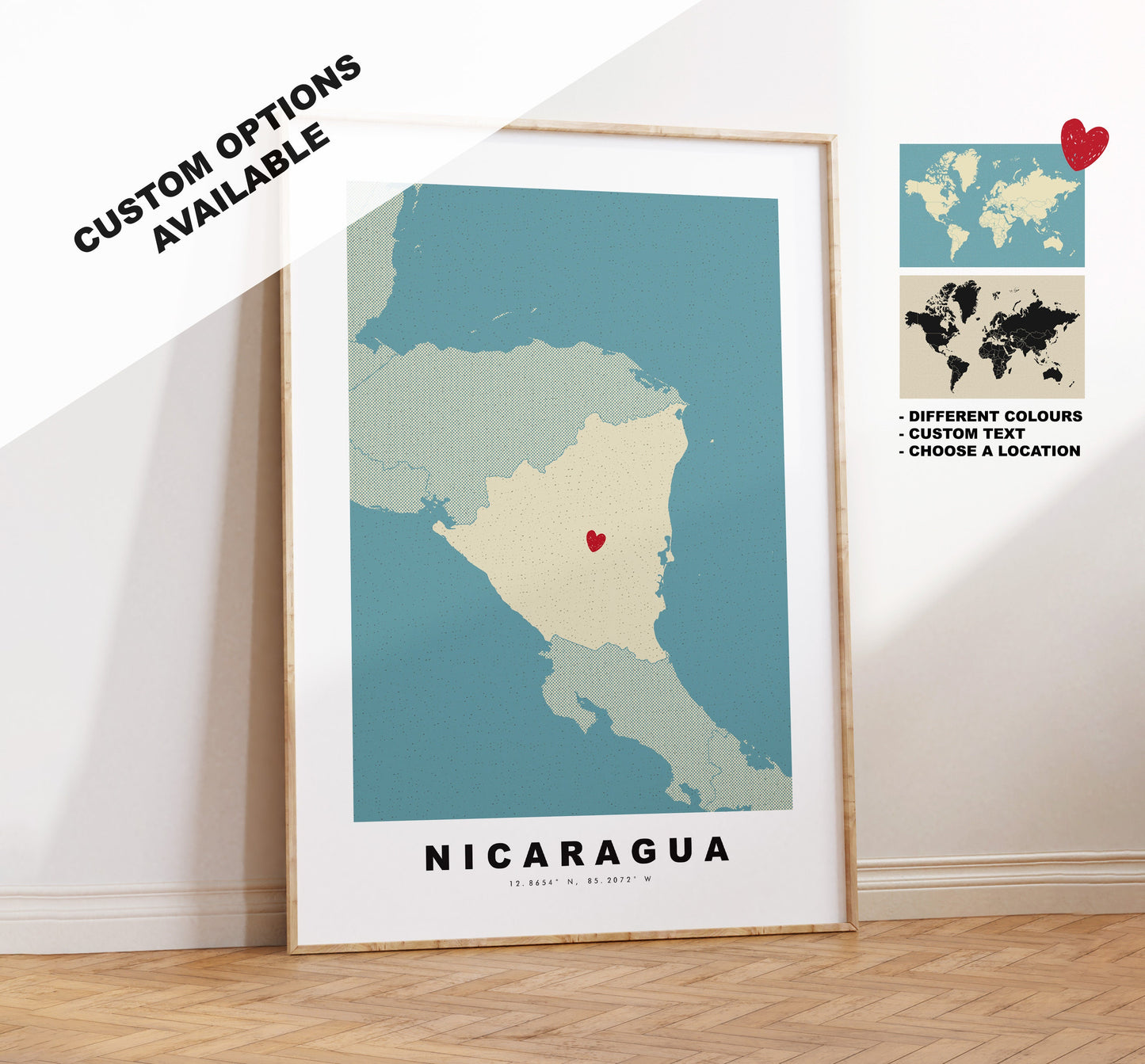 Nicaragua Map Print - Personalised Map Gift - Framed or Canvas Options Available - Custom Text Options - Personalised Gift - South America