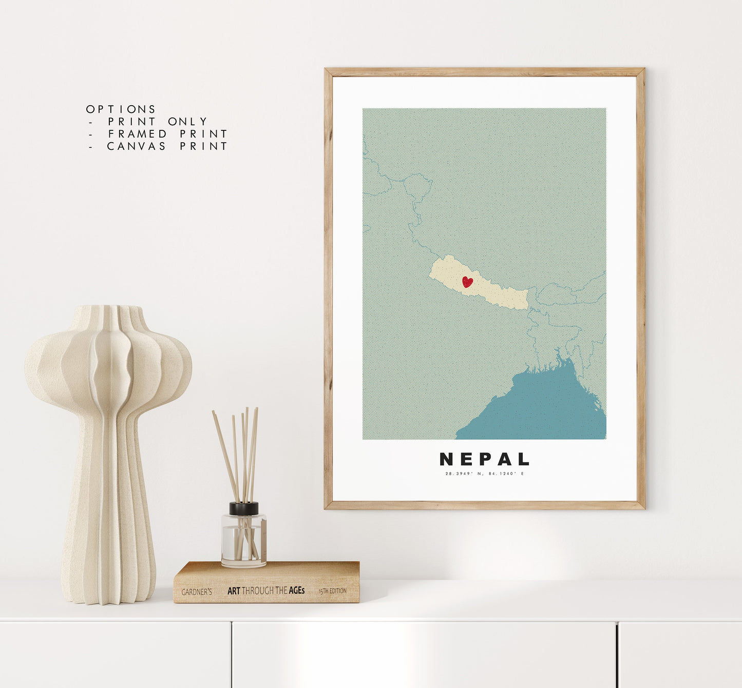 Nepal Map Print - Personalised Map Gift - Framed or Canvas Options Available - Custom Text Options - Personalised Gift - Asia