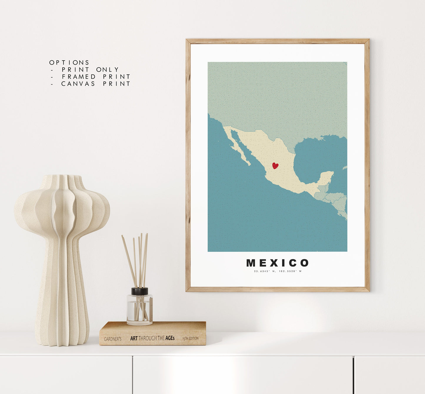 Mexico Map Print - Personalised Map Gift - Framed or Canvas Options Available - Custom Text Options - Personalised Gift - North America