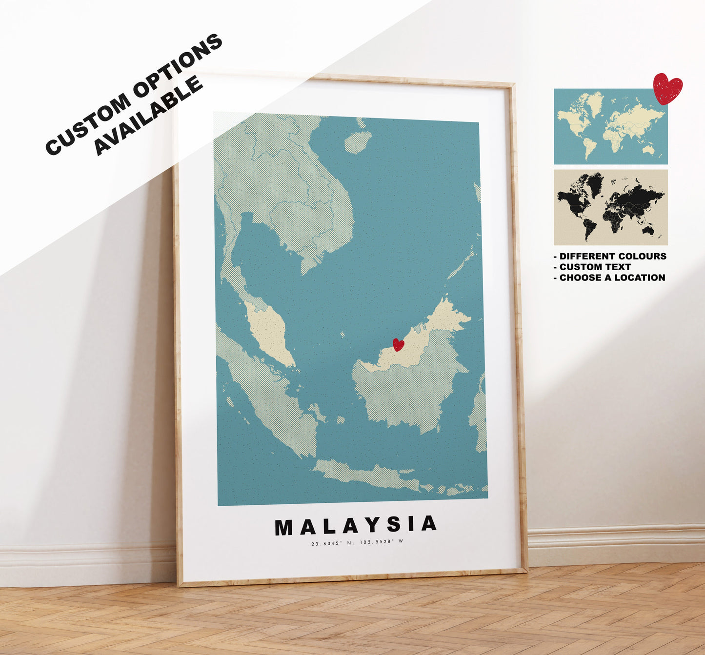 Malaysia Map Print - Personalised Map Gift - Framed or Canvas Options Available - Custom Text Options - Personalised Gift - Asia