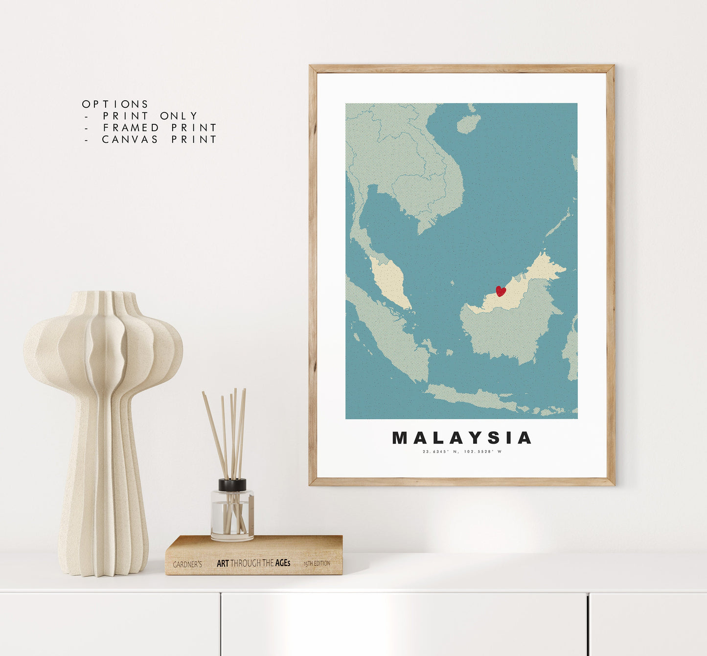 Malaysia Map Print - Personalised Map Gift - Framed or Canvas Options Available - Custom Text Options - Personalised Gift - Asia