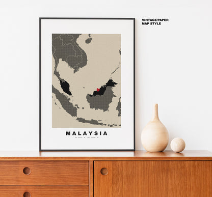 Malaysia Map Print - Personalised Map Gift - Framed or Canvas Options Available - Custom Text Options - Personalised Gift - Asia