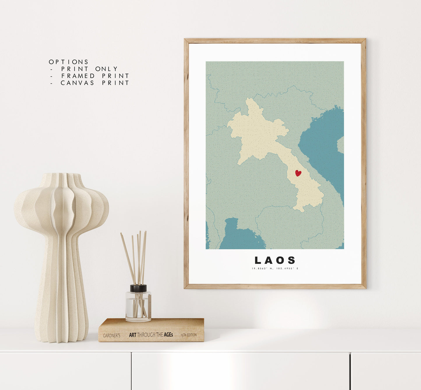 Laos Map Print - Personalised Map Gift - Framed or Canvas Options Available - Custom Text Options - Personalised Gift - Asia