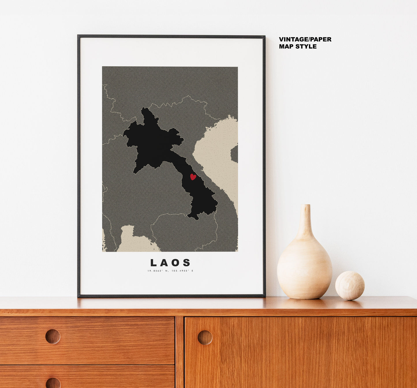 Laos Map Print - Personalised Map Gift - Framed or Canvas Options Available - Custom Text Options - Personalised Gift - Asia