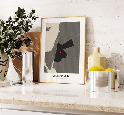 Jordan Map Print - Personalised Map Gift - Framed or Canvas Options Available - Custom Text Options - Personalised Gift - Middle East