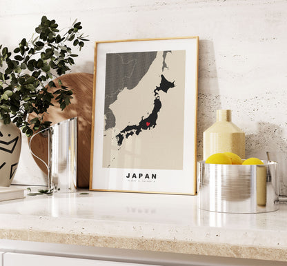 Japan Map Print - Personalised Map Gift - Framed or Canvas Options Available - Custom Text Options - Personalised Gift - Asia