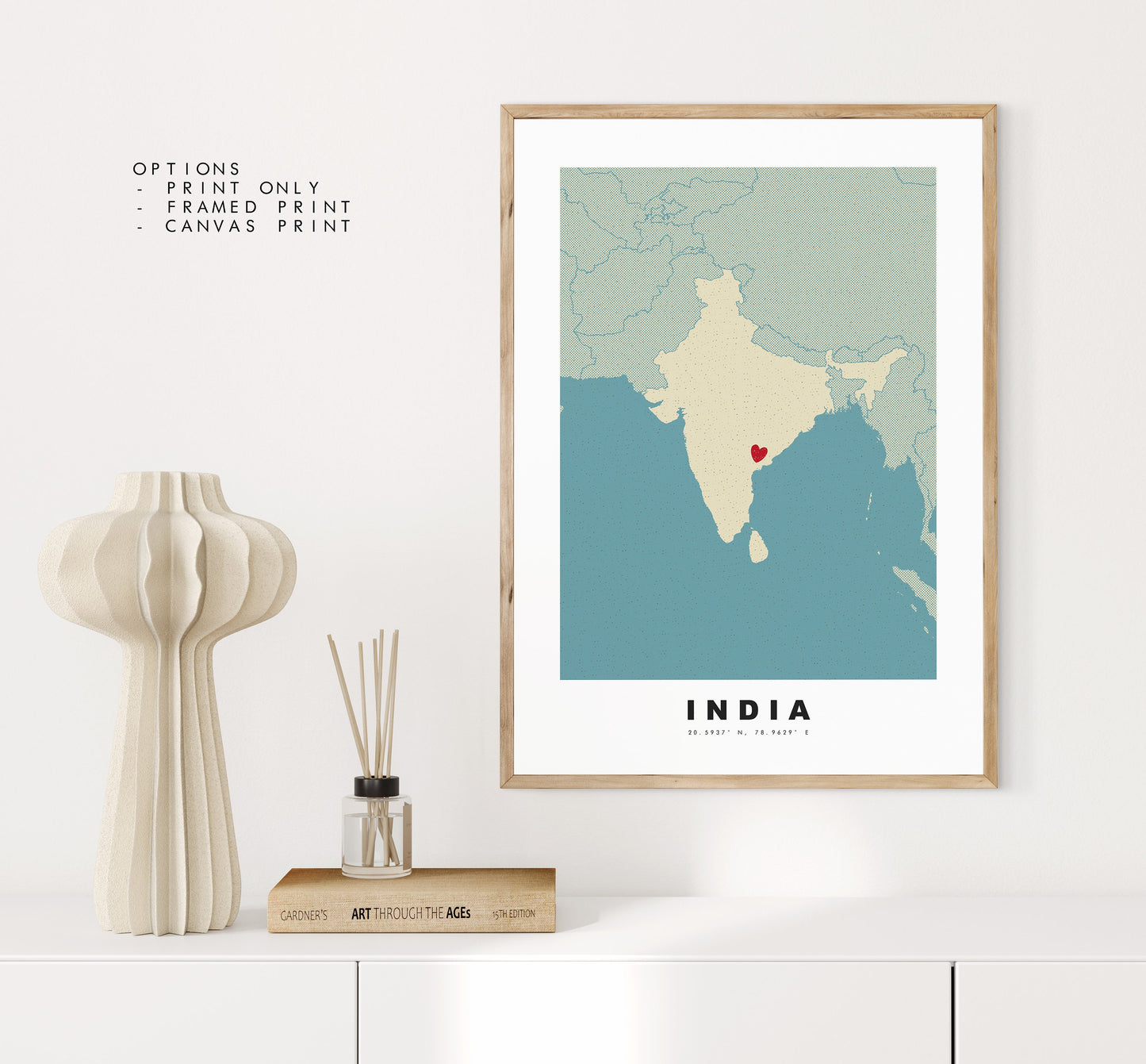 India Map Print - Personalised Map Gift - Framed or Canvas Options Available - Custom Text Options - Personalised Gift - Asia