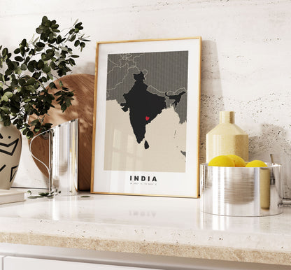 India Map Print - Personalised Map Gift - Framed or Canvas Options Available - Custom Text Options - Personalised Gift - Asia