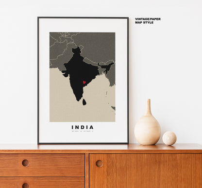 India Map Print - Personalised Map Gift - Framed or Canvas Options Available - Custom Text Options - Personalised Gift - Asia