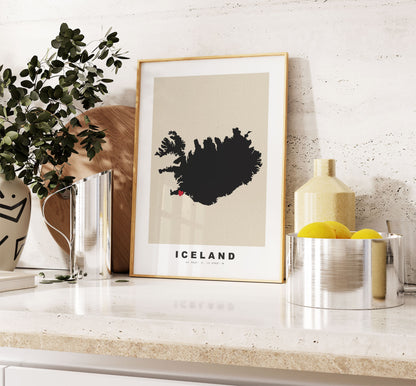 Iceland Map Print - Personalised Map Gift - Framed or Canvas Options Available - Custom Text Options - Personalised Gift - Europe