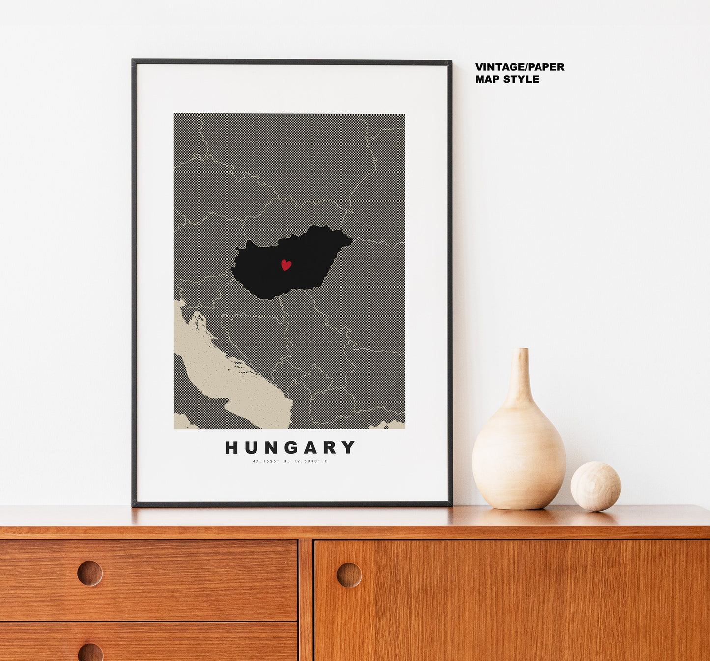 Hungary Map Print - Personalised Map Gift - Framed or Canvas Options Available - Custom Text Options - Personalised Gift - Europe