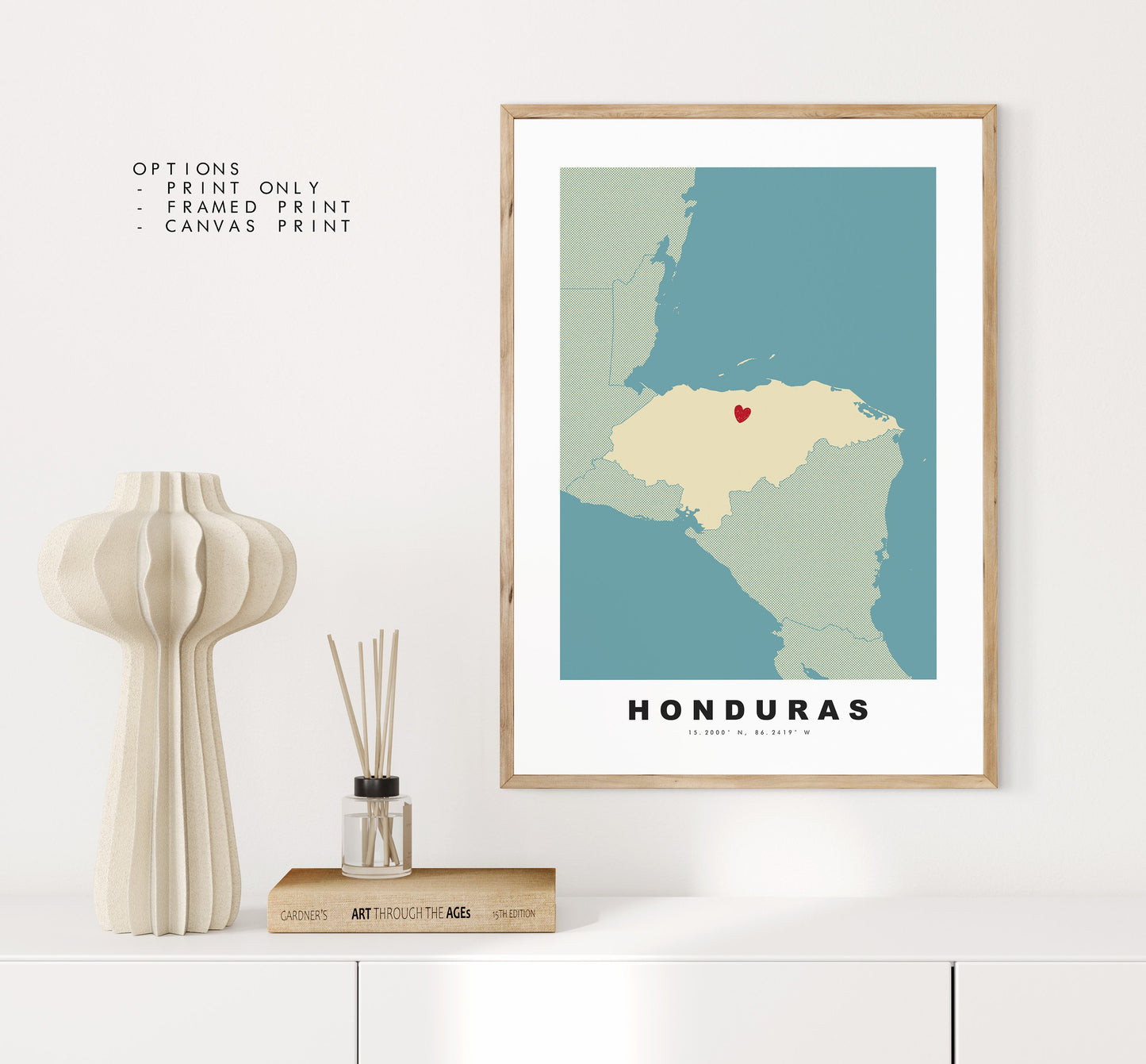 Honduras Map Print - Personalised Map Gift - Framed or Canvas Options Available - Custom Text Options - Personalised Gift - South America