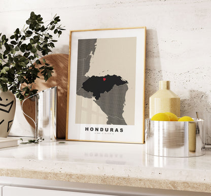 Honduras Map Print - Personalised Map Gift - Framed or Canvas Options Available - Custom Text Options - Personalised Gift - South America