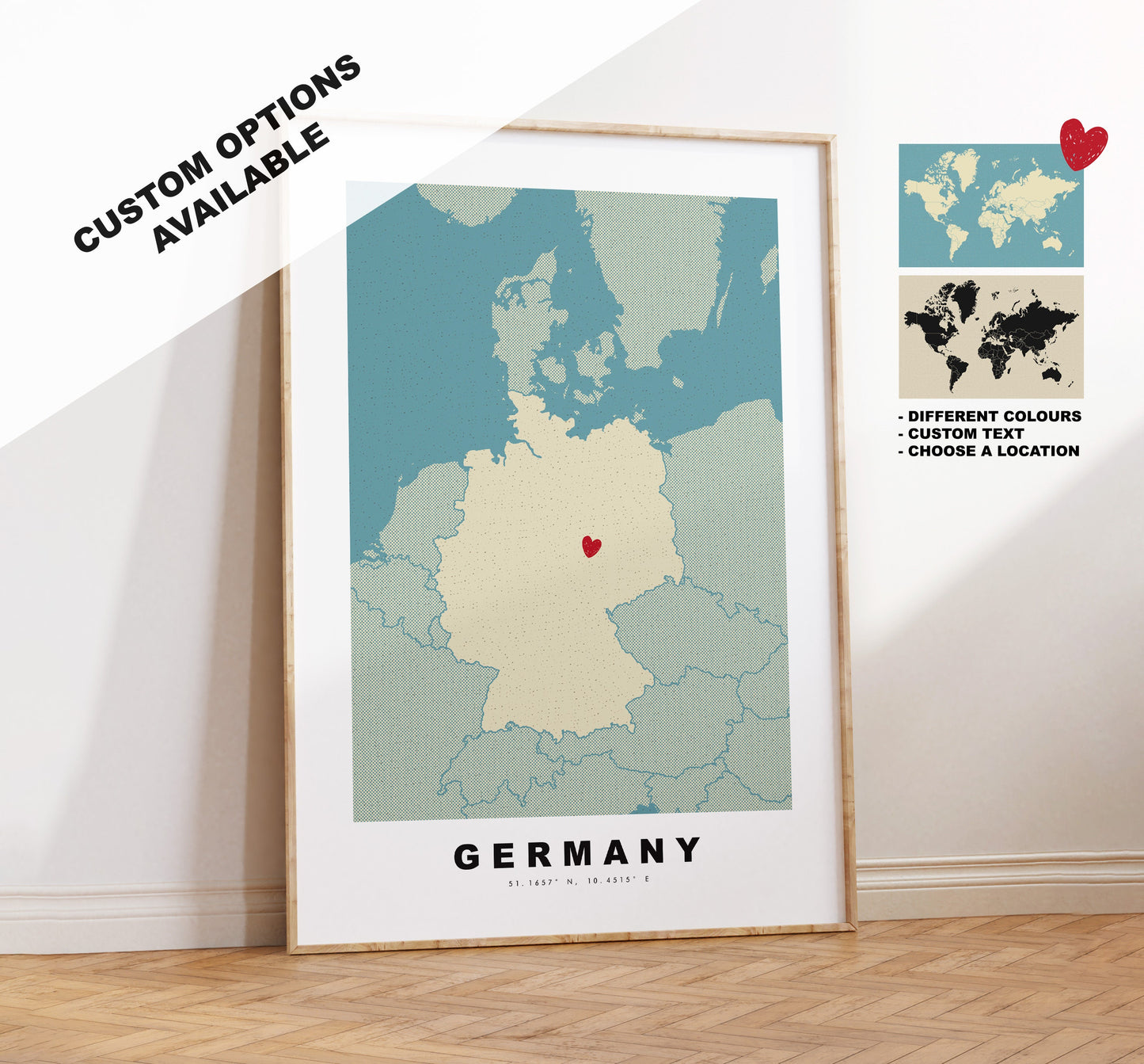 Germany Map Print - Personalised Map Gift - Framed or Canvas Options Available - Custom Text Options - Personalised Gift - Europe