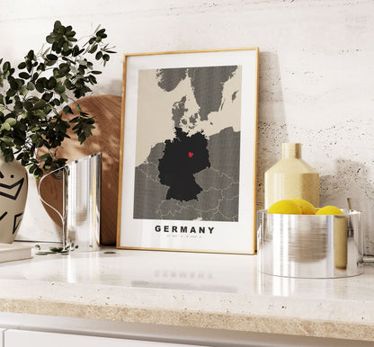 Germany Map Print - Personalised Map Gift - Framed or Canvas Options Available - Custom Text Options - Personalised Gift - Europe