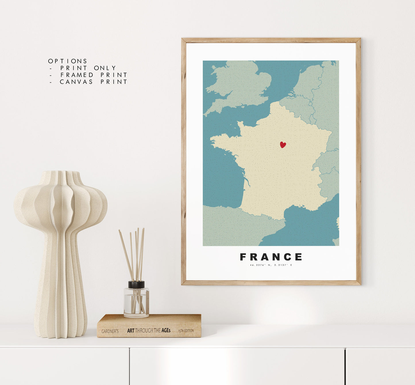 France Map Print - Personalised Map Gift - Framed or Canvas Options Available - Custom Text Options - Personalised Gift - Europe