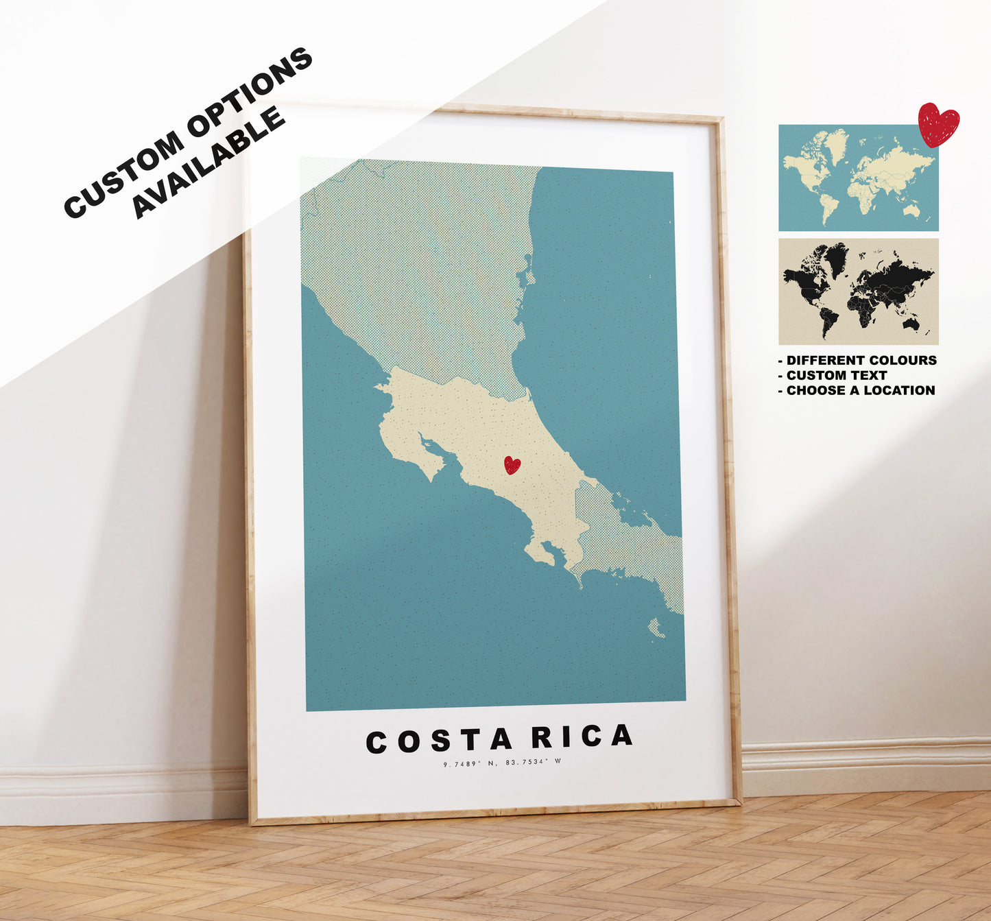 Costa Rica Map Print - Personalised Map Gift - Framed or Canvas Options Available - Custom Text Options - Personalised Gift - South America