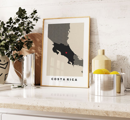 Costa Rica Map Print - Personalised Map Gift - Framed or Canvas Options Available - Custom Text Options - Personalised Gift - South America