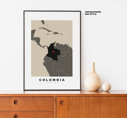 Colombia Map Print - Personalised Map Gift - Framed or Canvas Options Available - Custom Text Options - Personalised Gift - South America