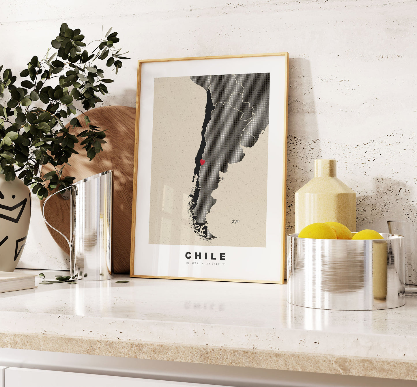 Chile Map Print - Personalised Map Gift - Framed or Canvas Options Available - Custom Text Options - Personalised Gift - South America