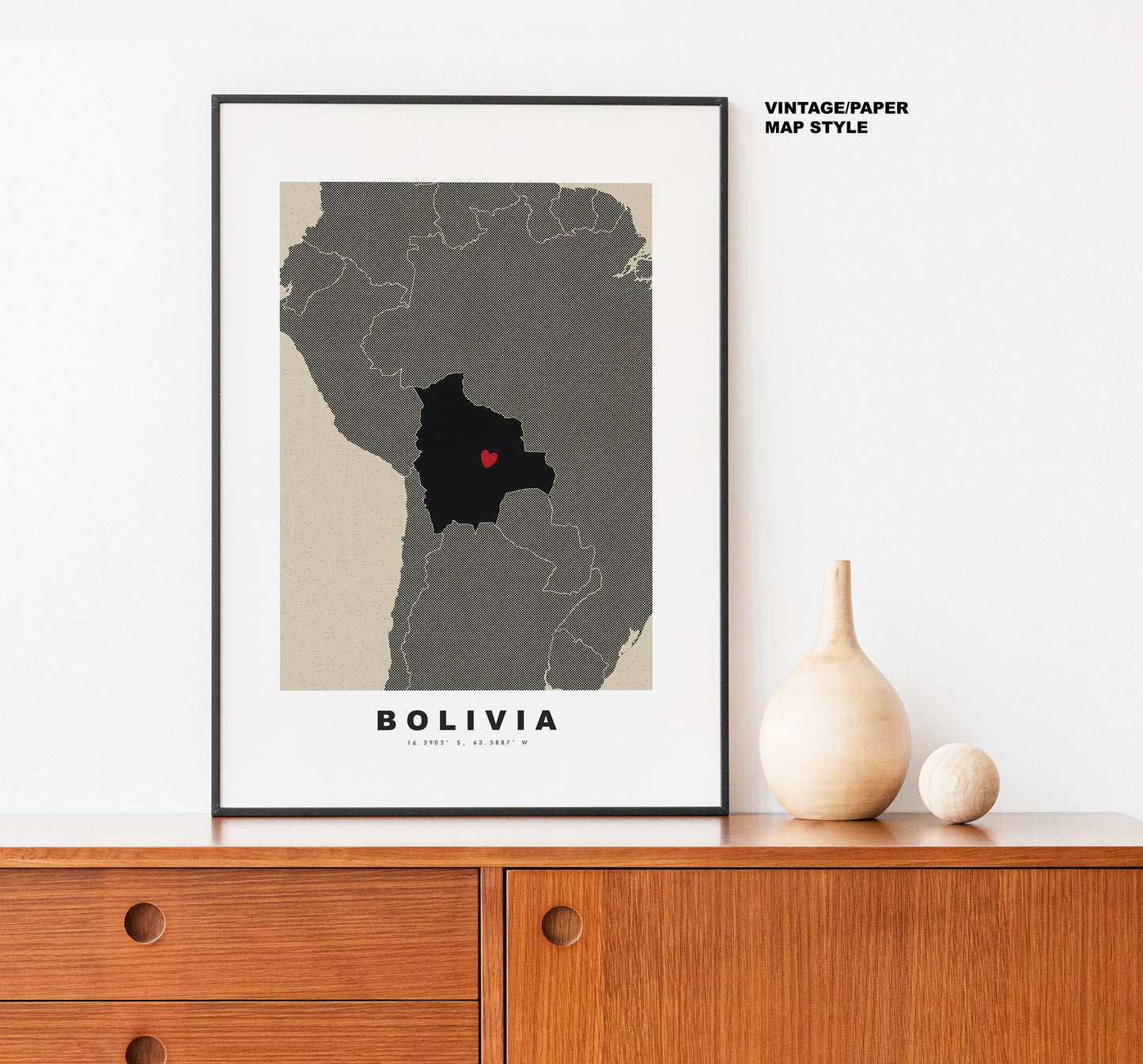 Bolivia Map Print - Personalised Map Gift - Framed or Canvas Options Available - Custom Text Options - Personalised Gift - South America