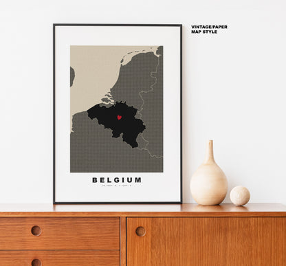 Belgium Map Print - Personalised Map Gift - Framed or Canvas Options Available - Custom Text Options - Personalised Gift - Europe