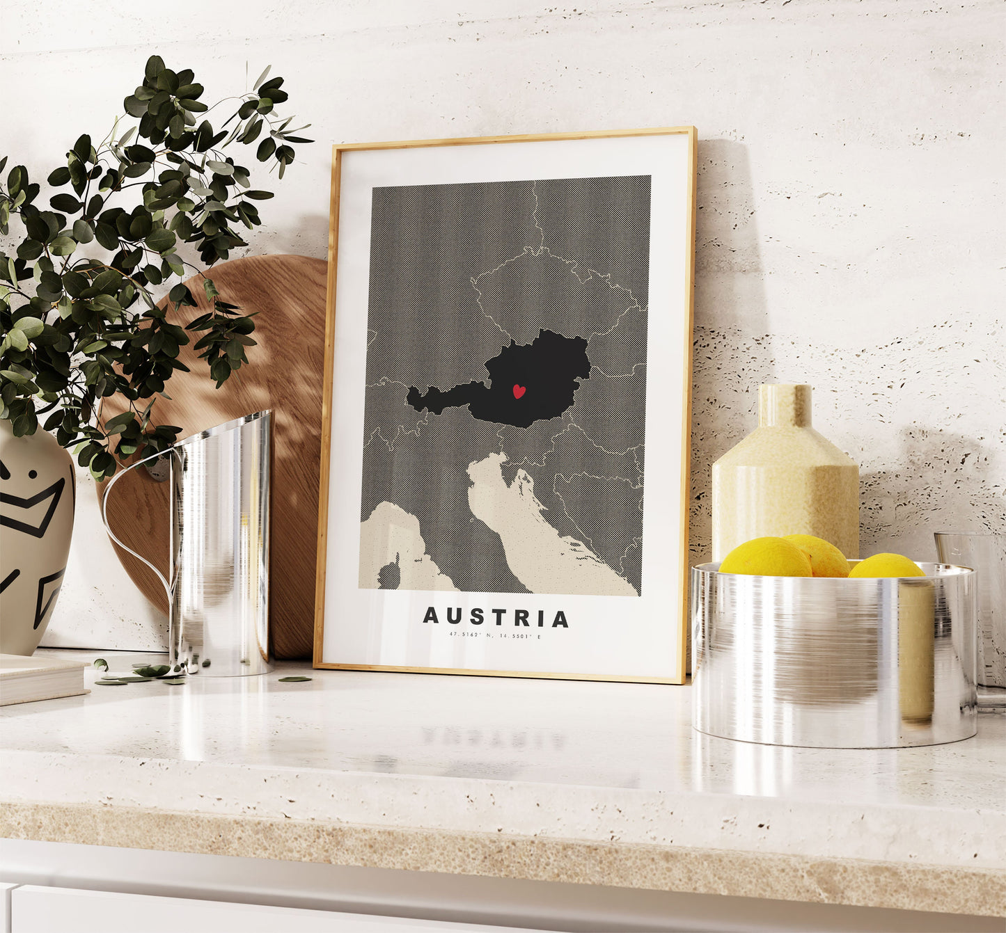 Austria Map Print - Personalised Map Gift - Framed or Canvas Options Available - Custom Text Options - Personalised Gift - Europe