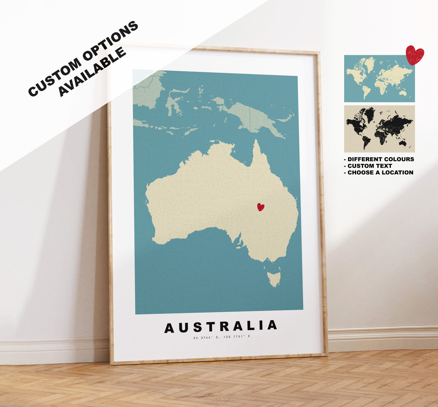 Australia Map Print - Personalised Map Gift - Framed or Canvas Options Available - Custom Text Options - Personalised Gift - Oceania