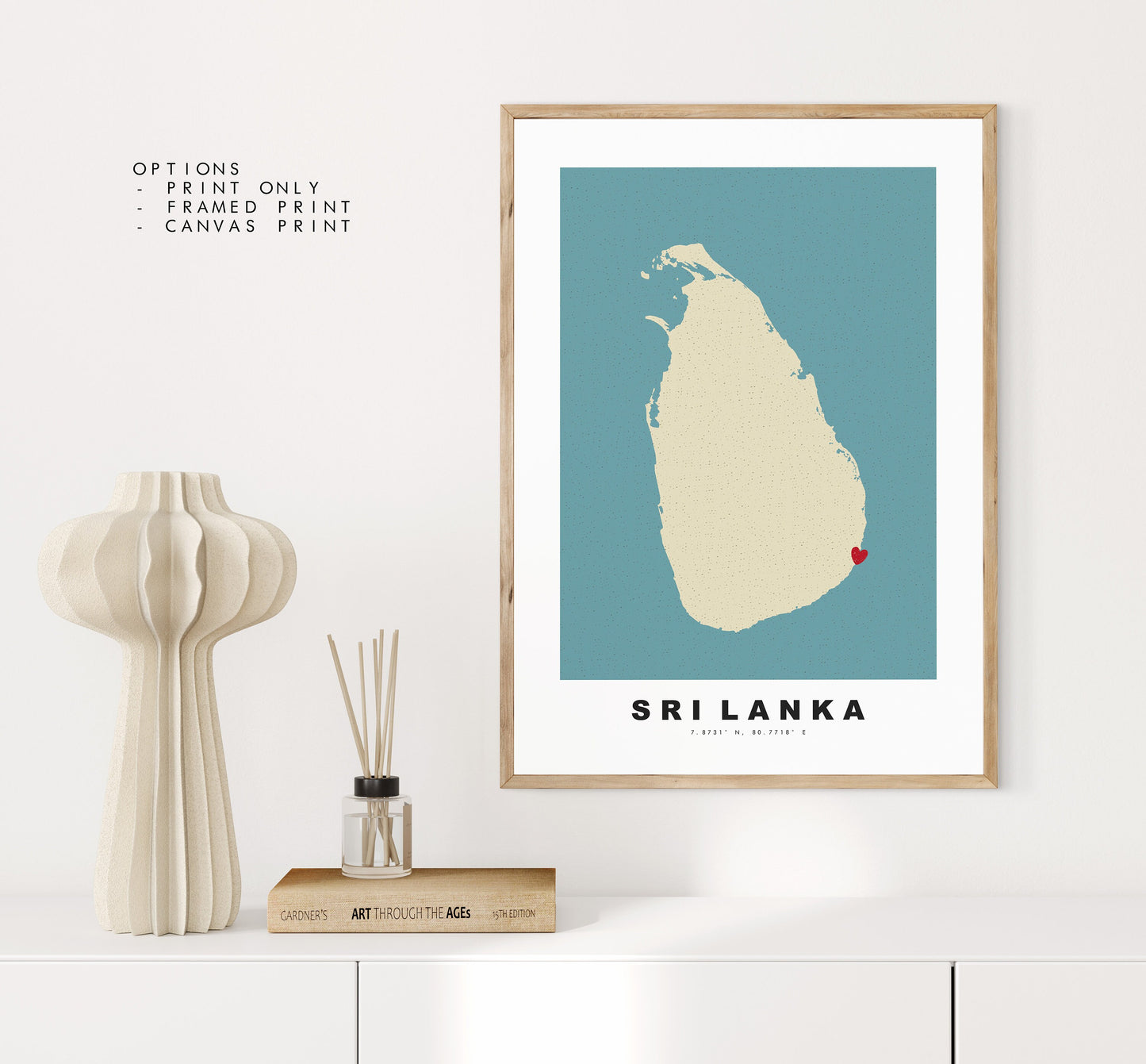 Sri Lanka Map Print - Personalised Map Gift - Framed or Canvas Options Available - Custom Text Options - Personalised Gift - Asia