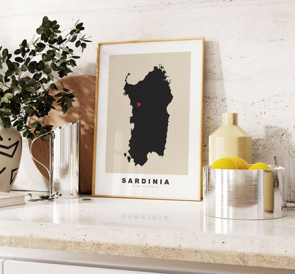 Sardinia Map Print - Personalised Map Gift - Framed or Canvas Options Available - Custom Text Options - Personalised Gift - Italy & Islands