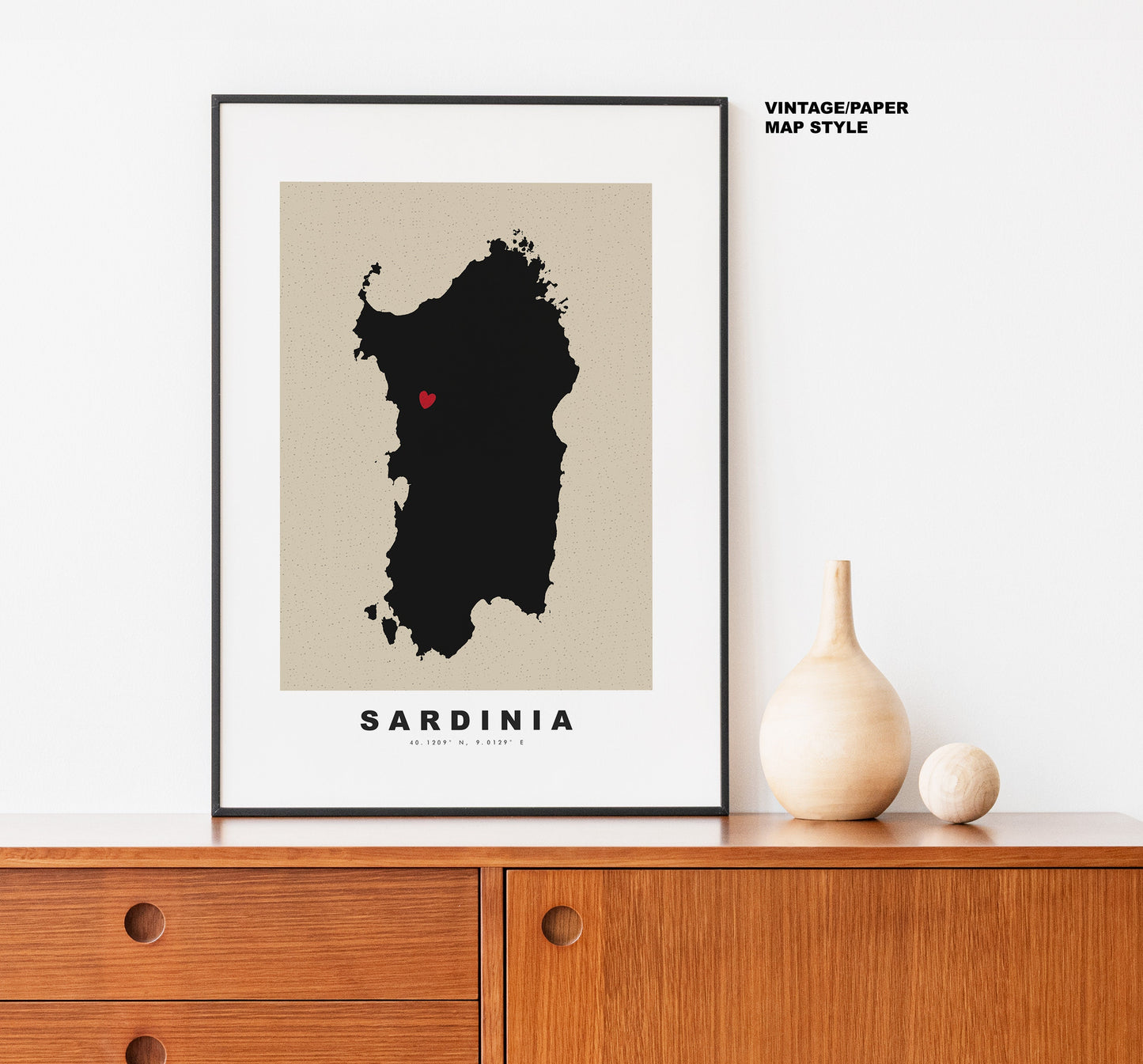 Sardinia Map Print - Personalised Map Gift - Framed or Canvas Options Available - Custom Text Options - Personalised Gift - Italy & Islands