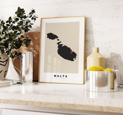 Malta Map Print - Personalised Map Gift - Framed or Canvas Options Available - Custom Text Options - Personalised Gift - Europe